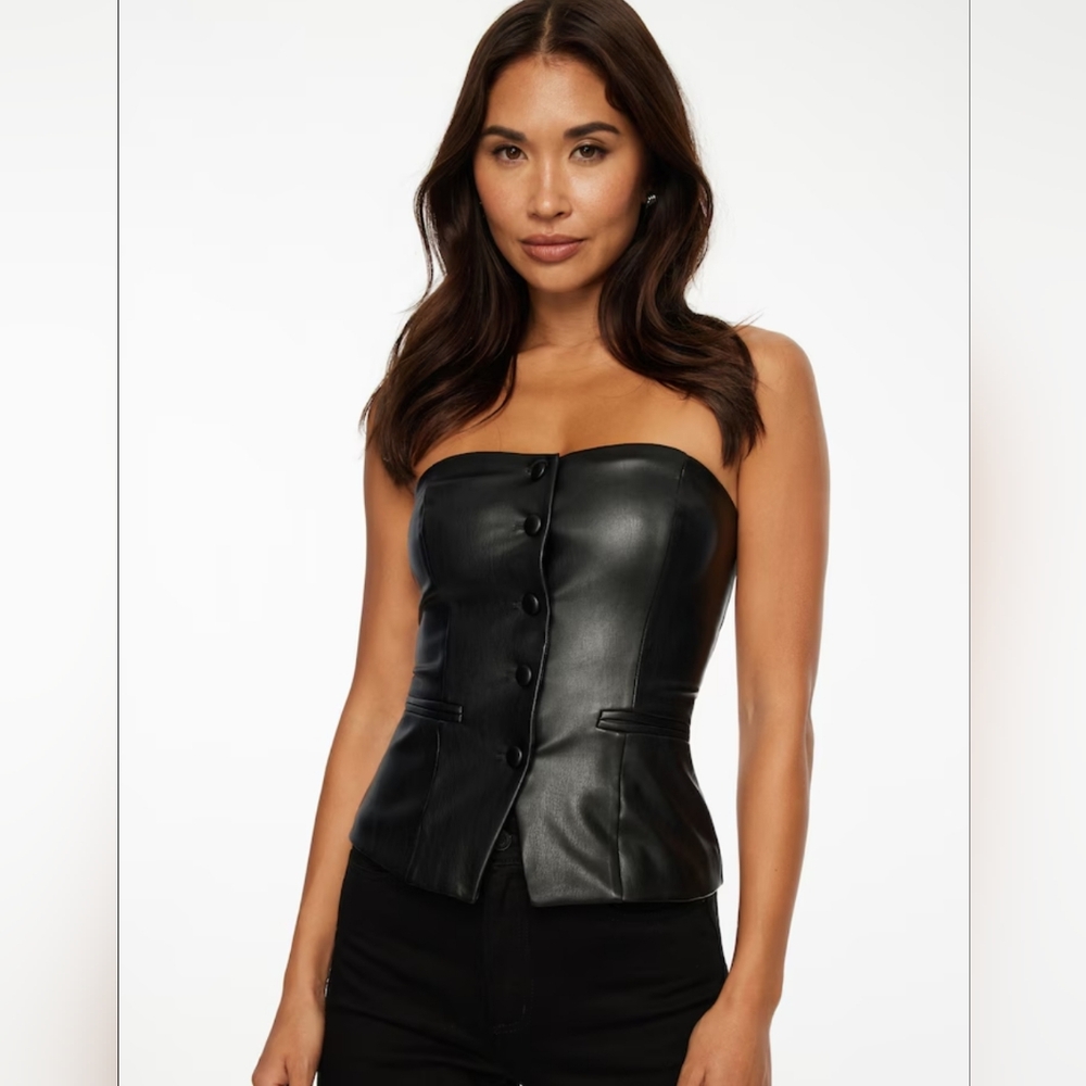 Dynamite Black Buttoned Faux Leather Tube Top-01